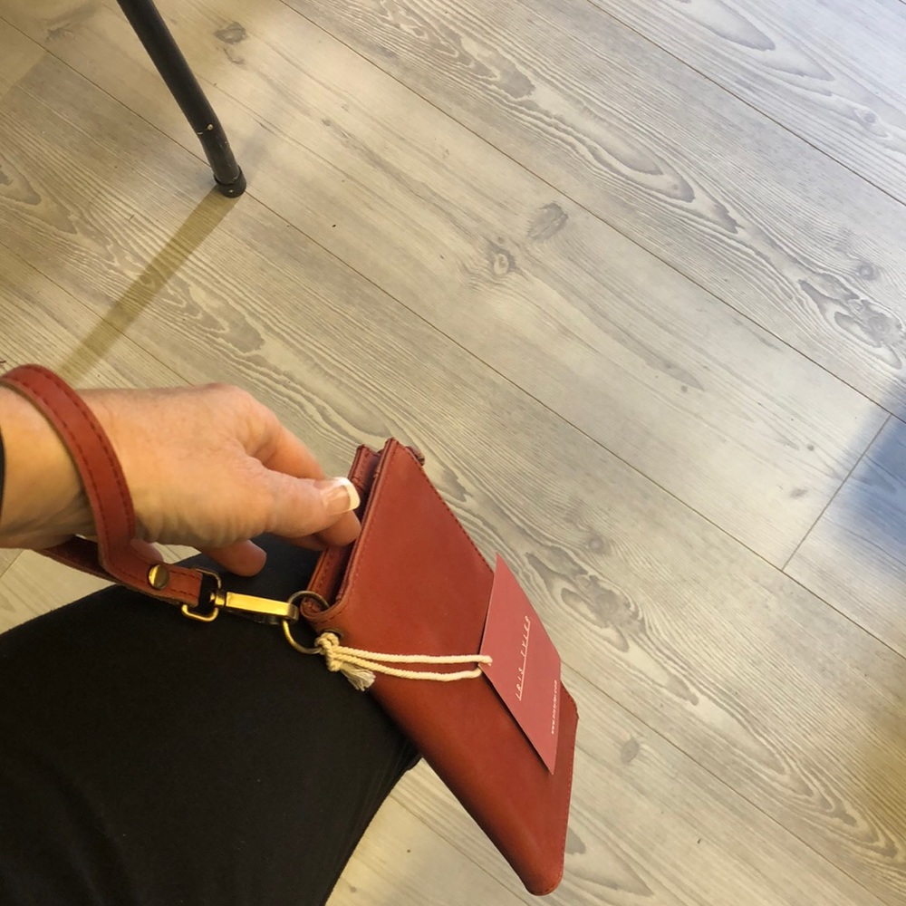 Orange Leather Double Zipper Wristlet Wallet